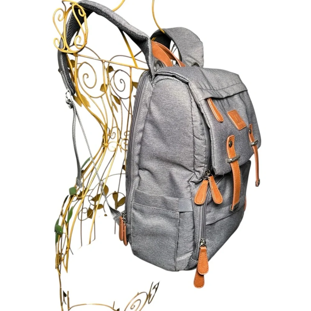 Citi Collective Navigator Backpack Diaper Bag - Gray / Brown Leather